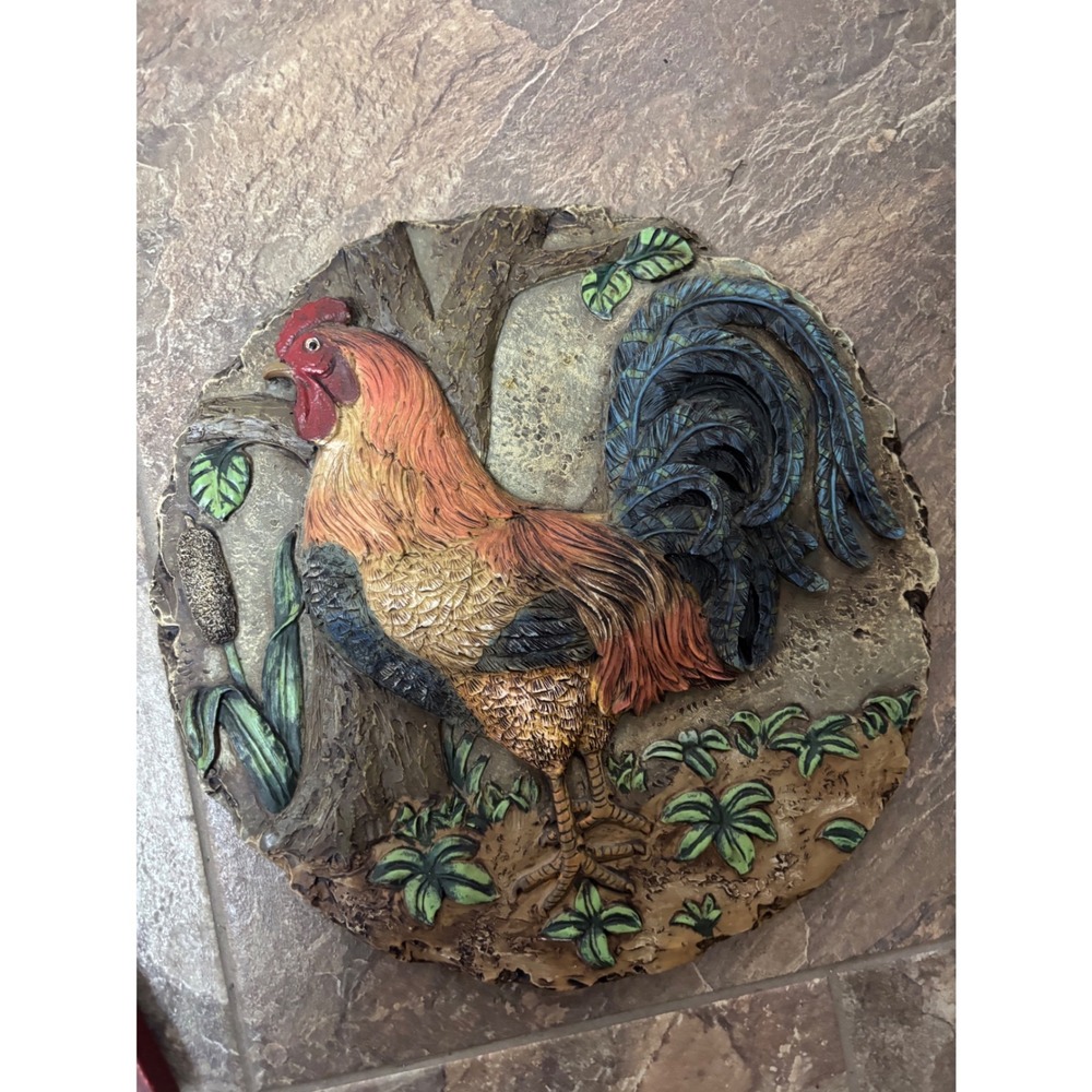 Vintage Farmhouse Rooster Wall Plaque 11 Inch Round Rustic Country Decor Relief